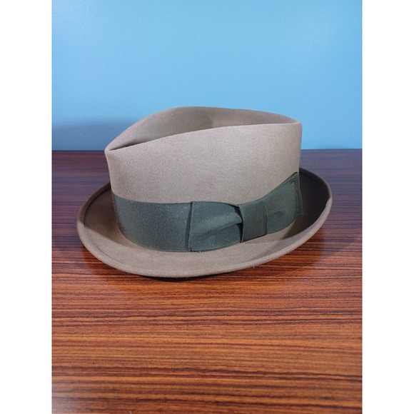 Vintage Creighton Fedora Classic Style Brown Felt Green Band - Picture 1 of 16